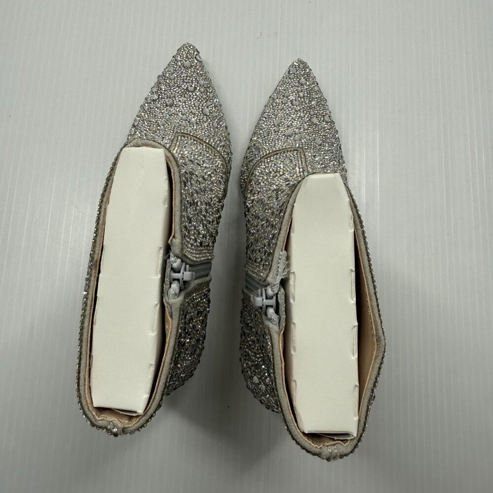Abound Silver Rhinestone Ankle Boots 7M Sparkle Glitter Pointed Toe Party Heels - Picture 9 of 13